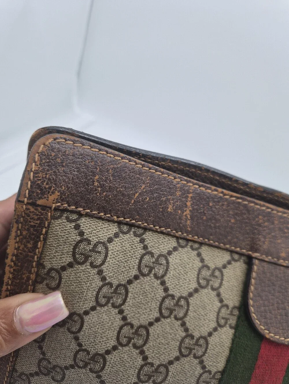 Gucci Beige GG Canvas Toiletry Bag with Green-Red Web Stripe